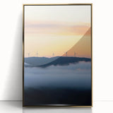 Framed acrylic landscape artwork depicting serene countryside scenery with gold accents, showcasing lush greenery and a tranquil atmosphere, ideal for home decor.