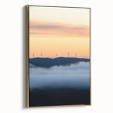 Framed canvas artwork depicting a serene countryside landscape with vibrant colors, set in a gold frame, showcasing a tranquil rural scene perfect for home decor.