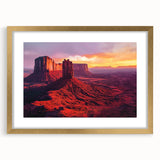 Framed desert landscape artwork with a gold mat, showcasing vibrant colors and intricate details, ideal for enhancing home decor and adding elegance to any room.
