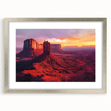 Desert landscape framed print with a silver mat, showcasing vibrant hues of orange and beige, ideal for enhancing modern home decor. Perfect for art enthusiasts seeking a touch of nature.