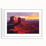 Desert landscape artwork framed in white with a mat, showcasing warm earth tones and subtle textures, ideal for home decor. Perfect for enhancing any interior space.