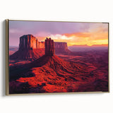 Framed canvas artwork showcasing a stunning desert landscape with warm golden hues, ideal for home decor, enhancing any living space with a natural aesthetic.