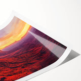 Desert landscape rolled canvas print showcasing vibrant hues of orange and yellow, depicting a serene sunset over sand dunes, ideal for home décor.