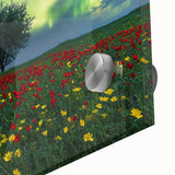 Close-up of a vibrant acrylic landscape artwork showcasing lush green fields under a bright blue sky, emphasizing rich colors and intricate details for home decor.