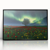 Framed acrylic artwork showcasing a serene landscape of lush green fields under a clear blue sky, featuring a sleek black frame for modern decor. Perfect for adding a touch of nature-inspired elegance to any living space or office.