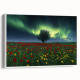 Framed canvas artwork depicting serene landscapes and fields, featuring a white frame design and side view perspective, ideal for home or office decor.