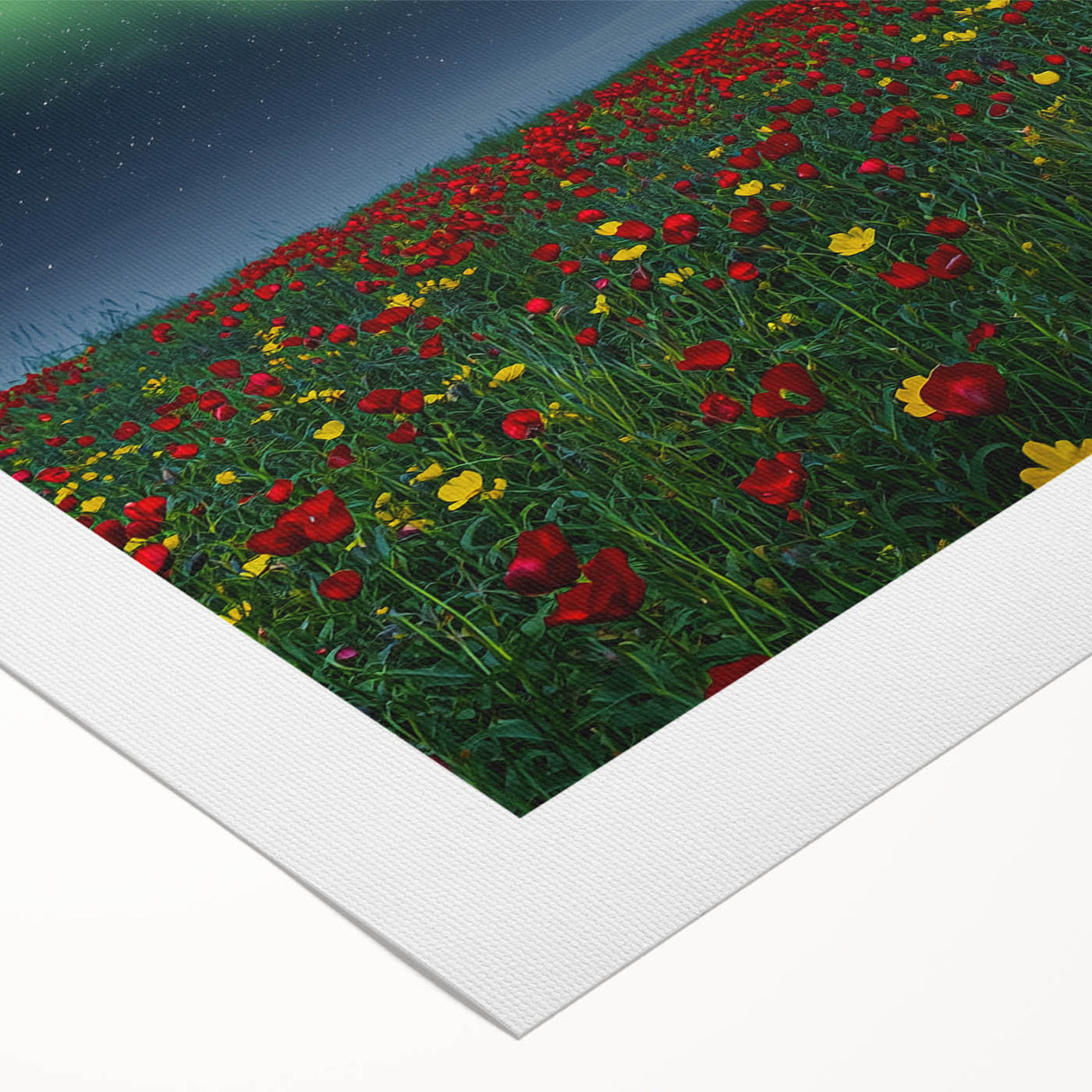 Vibrant rolled canvas showcasing a scenic landscape with lush green fields under a bright blue sky, elegantly packaged in a protective cardboard tube for safe delivery.