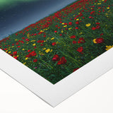 Vibrant rolled canvas showcasing a scenic landscape with lush green fields under a bright blue sky, elegantly packaged in a protective cardboard tube for safe delivery.