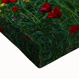 Close-up of a stretched canvas showcasing vibrant landscape fields with rich green and golden hues, perfect for adding natural beauty to home decor.