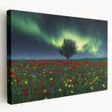 Stretched canvas art piece showcasing a vibrant landscape with lush green fields and a serene blue sky, perfect for enhancing home decor with natural beauty.