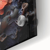 Large abstract wall art in mid-century modernist style on acrylic glass, featuring swirling blue and gray tones.