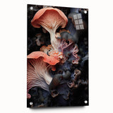 Large abstract wall art on acrylic glass featuring swirling blue and green patterns.