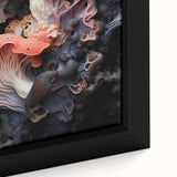 Extra large black wall art featuring textured, colorful abstract elements on a framed canvas, ideal for living room decor.