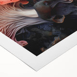 Art deco poster featuring natural close-up elements in muted earth tones on rolled canvas.