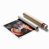 Extra large rolled print of close-up floral elements in soft pastel colors.