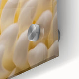 Large abstract floral print in pastel shades on acrylic glass, suitable for dining room art in a mid-century modernist style.