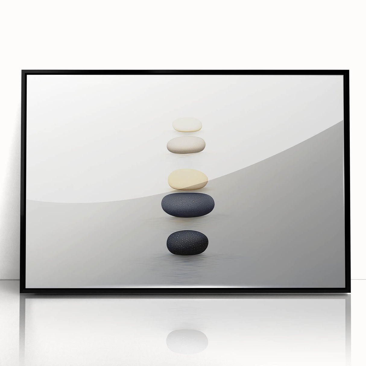 Large abstract wall art featuring natural elements in muted earth tones, framed in black acrylic.