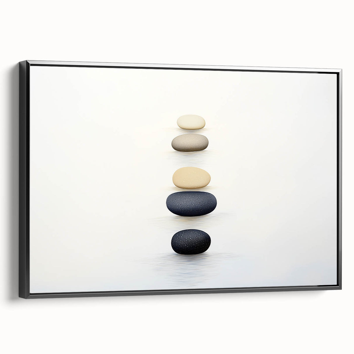 Black and white landscape art painting on framed canvas, depicting serene nature elements, ideal for bedroom wall decor.