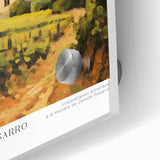 Large abstract wall art in mid-century modernist style with swirls of orange and teal on acrylic glass.