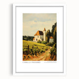 Abstract art print featuring swirling blue and gray tones on a white framed canvas.