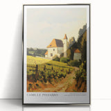 Mid-century modernist art featuring abstract shapes in vibrant colors on a silver-framed acrylic print.