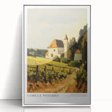 Art deco poster of a stylized floral design in muted gold and white tones, acrylic print framed in white.