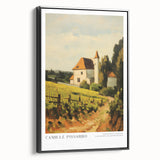 Black and white vintage poster art of a landscape on framed canvas, ideal for bedroom wall decor.