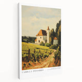 Side view of a large canvas depicting a Camille Pissarro-inspired impressionist scene, ideal for kitchen wall art.