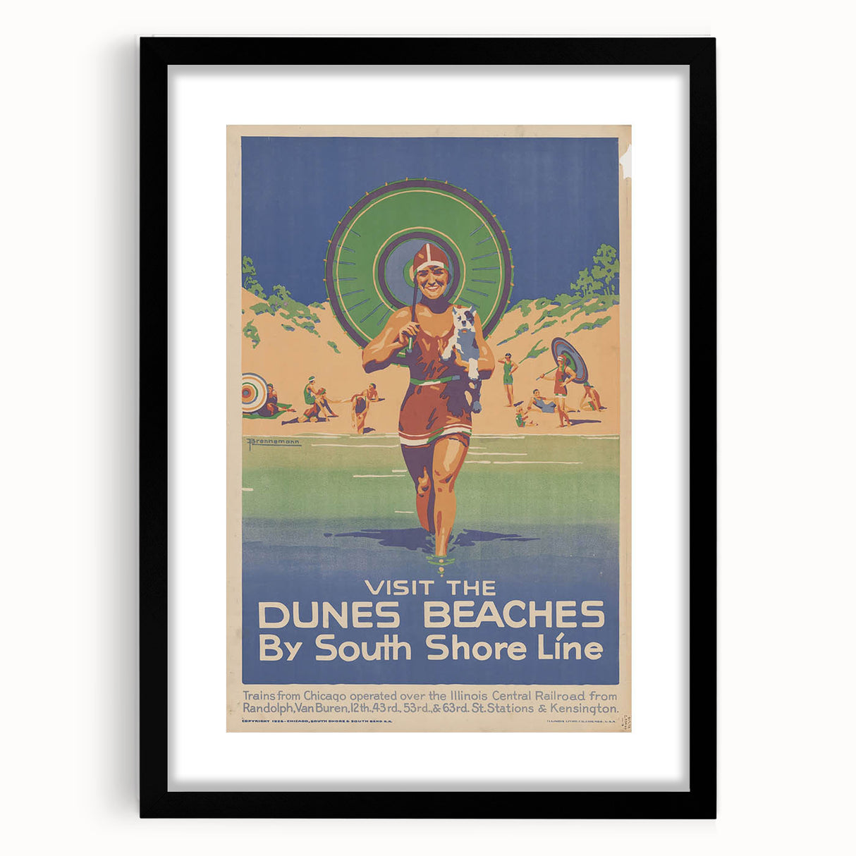 Vintage Indiana Dunes Beaches Poster | Retro South Shore Line Art