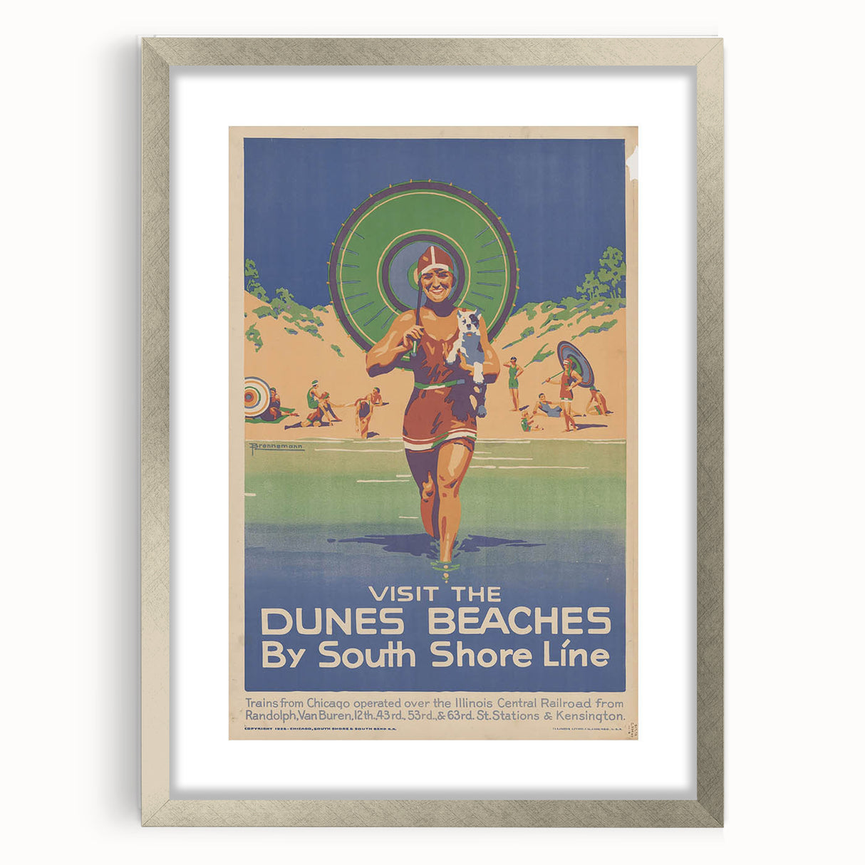Vintage Indiana Dunes Beaches Poster | Retro South Shore Line Art