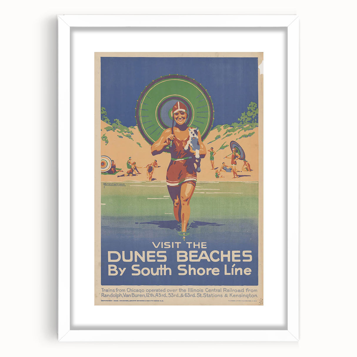 Vintage Indiana Dunes Beaches Poster | Retro South Shore Line Art