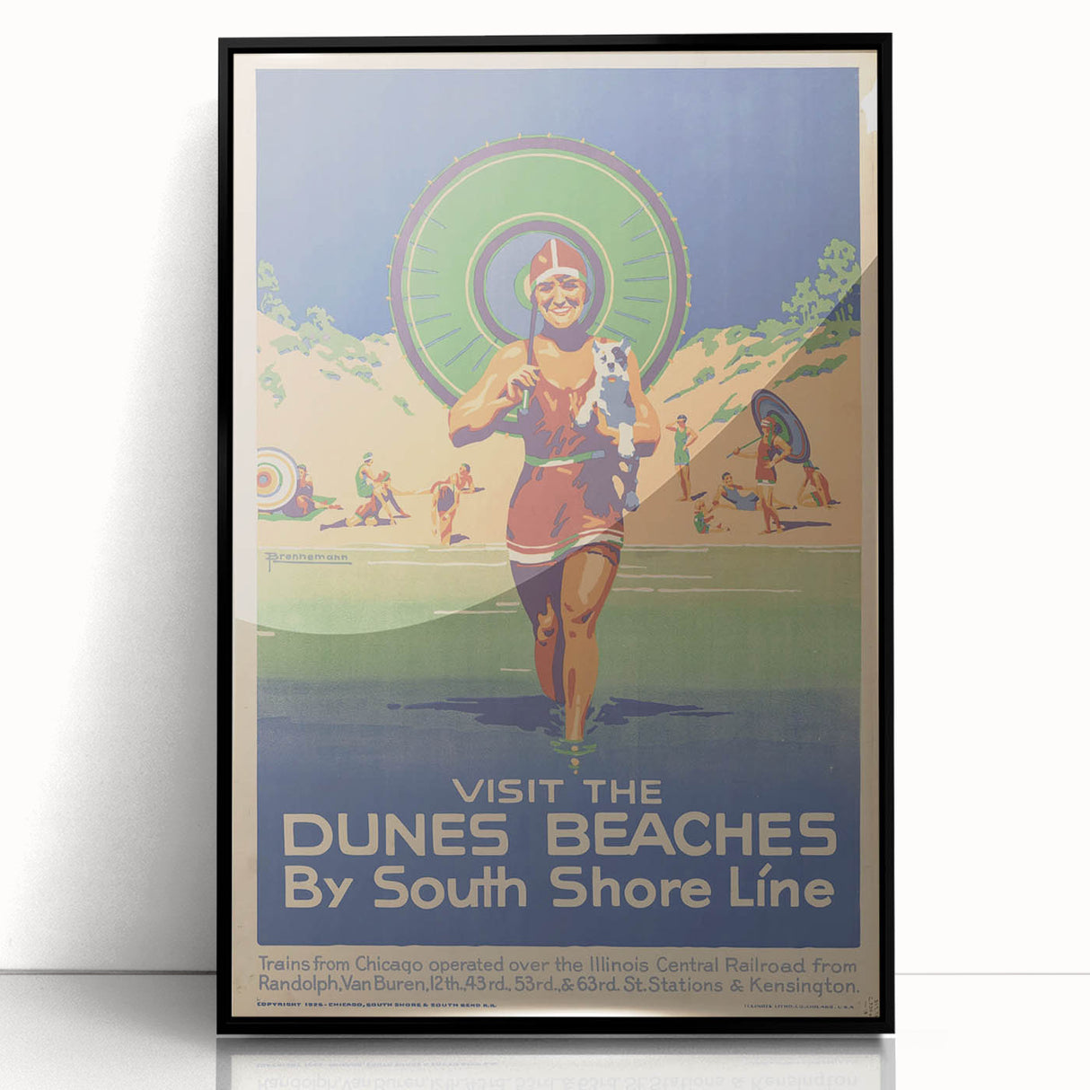 Vintage Indiana Dunes Beaches Poster | Retro South Shore Line Art