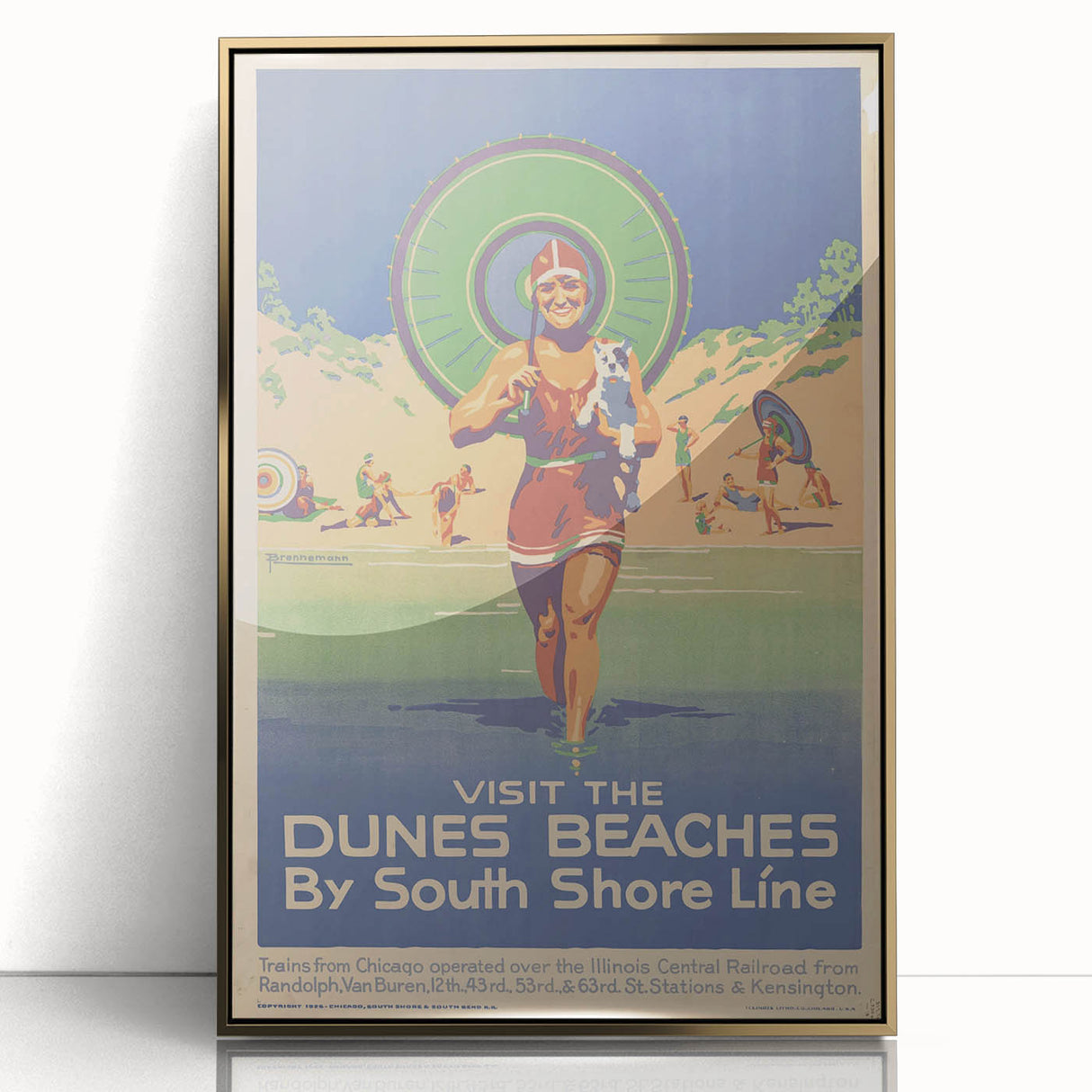 Vintage Indiana Dunes Beaches Poster | Retro South Shore Line Art