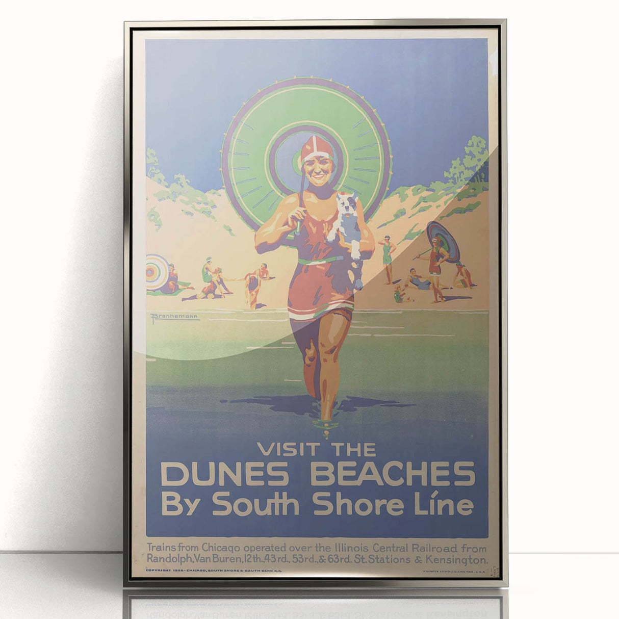 Vintage Indiana Dunes Beaches Poster | Retro South Shore Line Art