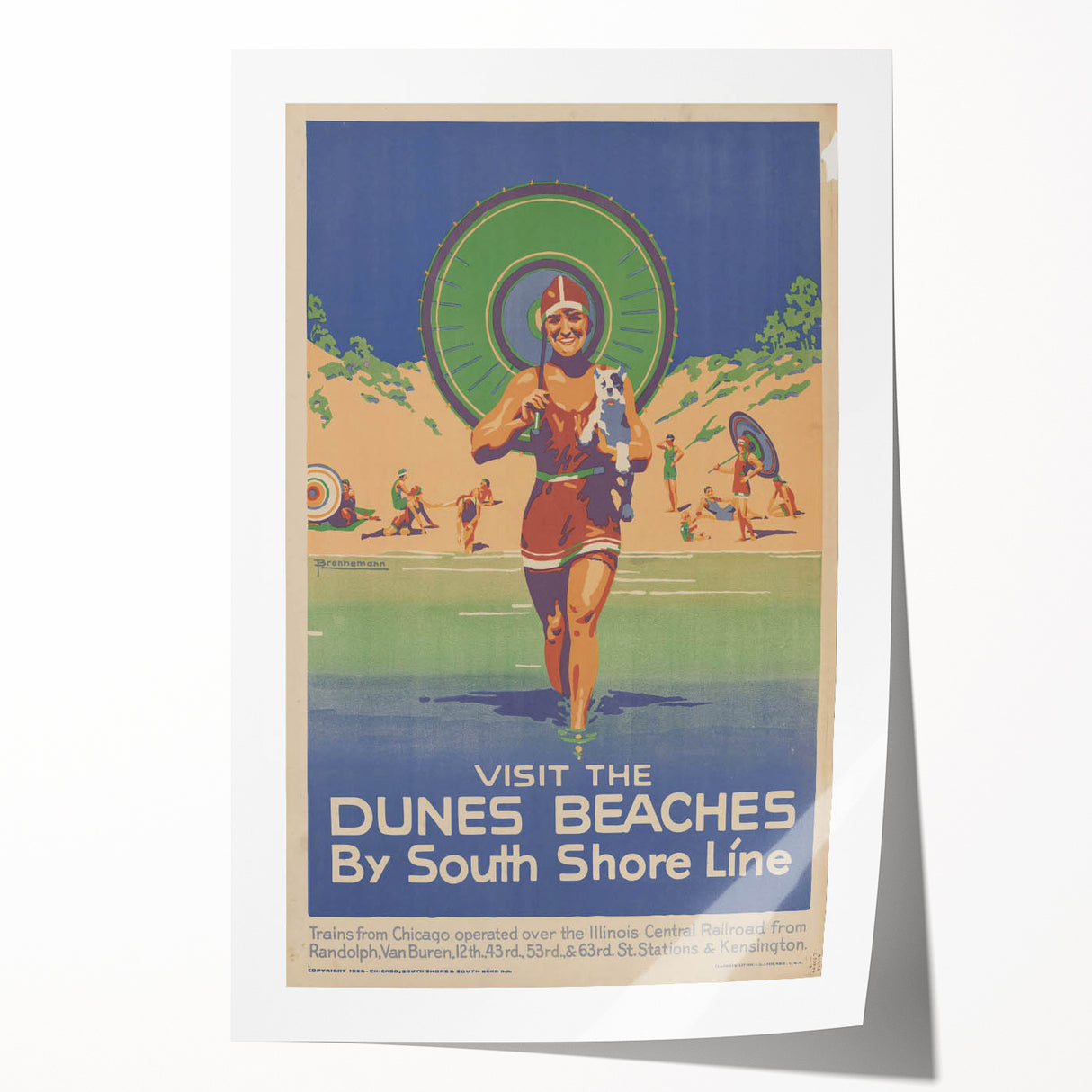 Vintage Indiana Dunes Beaches Poster | Retro South Shore Line Art
