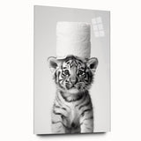 Adorable Tiger Cub Bathroom Wall Art - Fun Black and White Decor