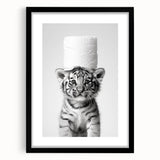Adorable Tiger Cub Bathroom Wall Art - Fun Black and White Decor