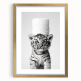 Adorable Tiger Cub Bathroom Wall Art - Fun Black and White Decor