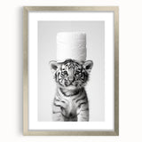 Adorable Tiger Cub Bathroom Wall Art - Fun Black and White Decor