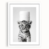 Adorable Tiger Cub Bathroom Wall Art - Fun Black and White Decor