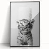 Adorable Tiger Cub Bathroom Wall Art - Fun Black and White Decor