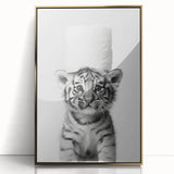 Adorable Tiger Cub Bathroom Wall Art - Fun Black and White Decor