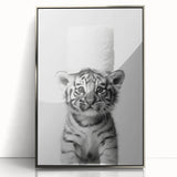 Adorable Tiger Cub Bathroom Wall Art - Fun Black and White Decor