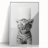 Adorable Tiger Cub Bathroom Wall Art - Fun Black and White Decor