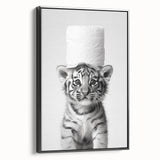 Adorable Tiger Cub Bathroom Wall Art - Fun Black and White Decor