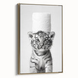 Adorable Tiger Cub Bathroom Wall Art - Fun Black and White Decor