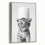 Adorable Tiger Cub Bathroom Wall Art - Fun Black and White Decor