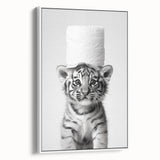 Adorable Tiger Cub Bathroom Wall Art - Fun Black and White Decor