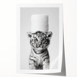 Adorable Tiger Cub Bathroom Wall Art - Fun Black and White Decor