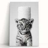 Adorable Tiger Cub Bathroom Wall Art - Fun Black and White Decor